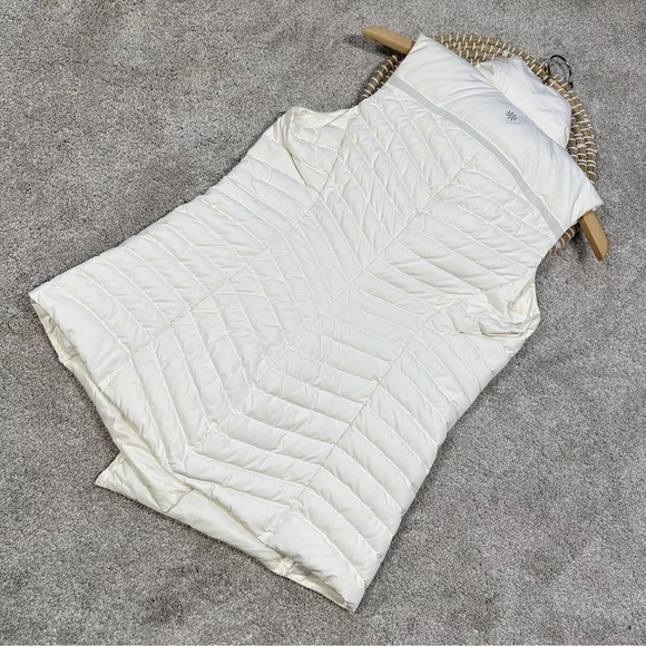 Athleta So Down Asymmetrical Front Zip Puffer Vest Down Feather in Ivory Size M - Picture 2 of 7